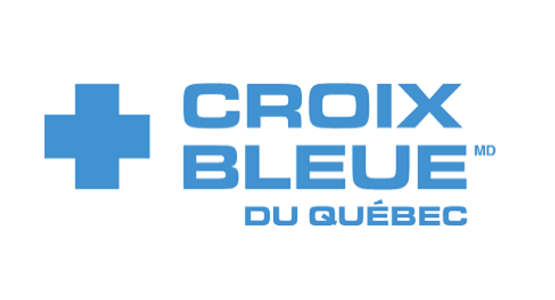 Logo de Croix Bleue du Québec, croix bleue et texte bleu sur fond blanc.